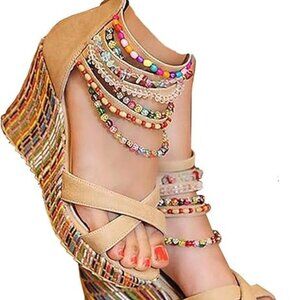 Women's Wedge Platform Sandals beaded ankle Size 8
